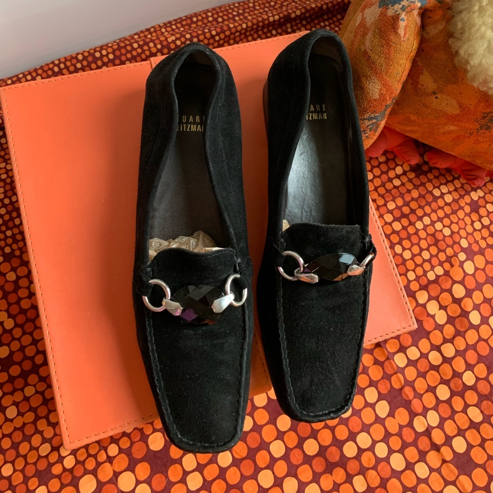 Stuart Weitzman Black Suede Flats Loafers - Picture 2 of 8